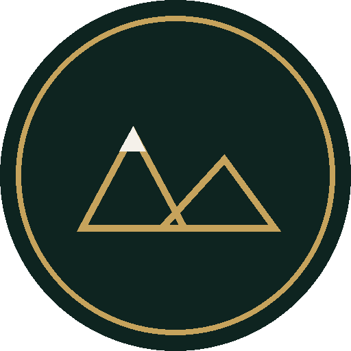 Actionofferway logo — alpine peaks emblem